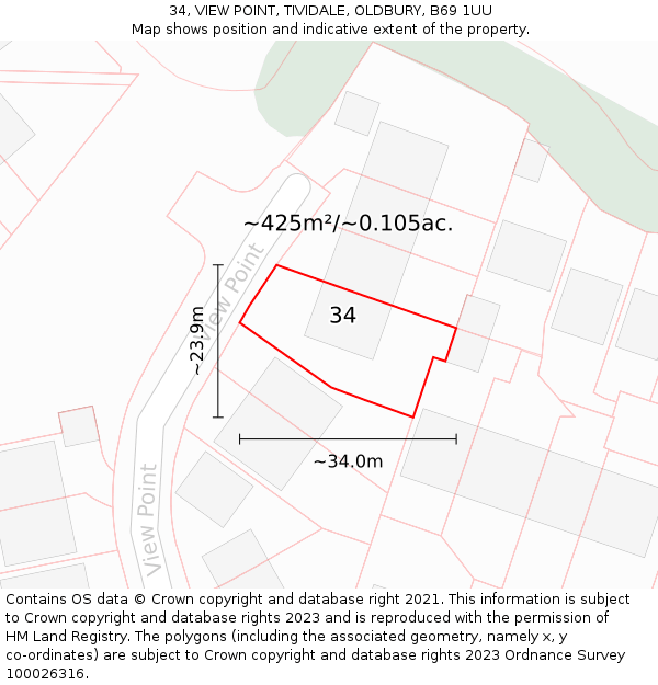 34, VIEW POINT, TIVIDALE, OLDBURY, B69 1UU: Plot and title map