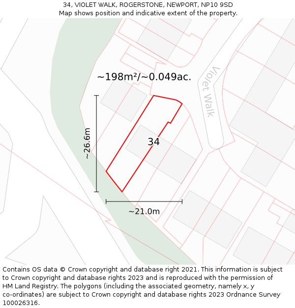 34, VIOLET WALK, ROGERSTONE, NEWPORT, NP10 9SD: Plot and title map