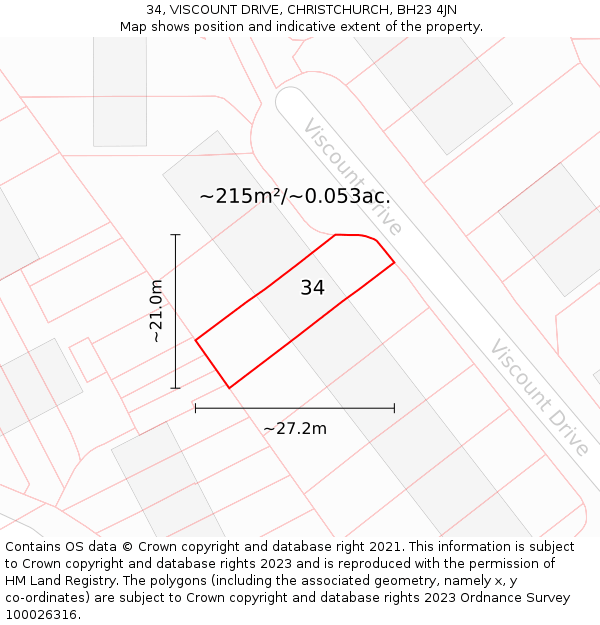 34, VISCOUNT DRIVE, CHRISTCHURCH, BH23 4JN: Plot and title map