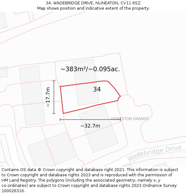 34, WADEBRIDGE DRIVE, NUNEATON, CV11 6SZ: Plot and title map