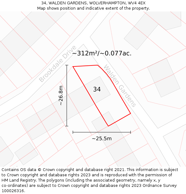 34, WALDEN GARDENS, WOLVERHAMPTON, WV4 4EX: Plot and title map