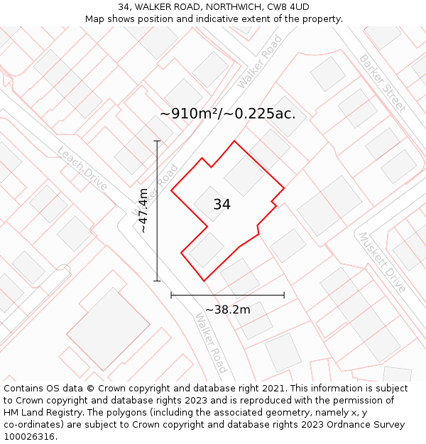 34, WALKER ROAD, NORTHWICH, CW8 4UD: Plot and title map