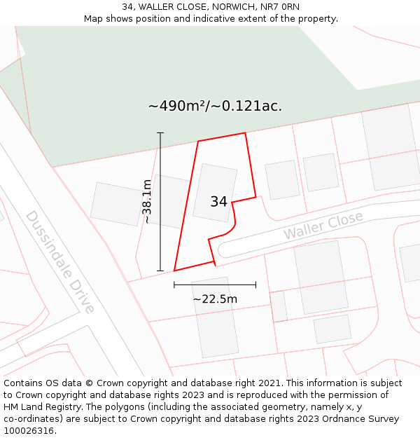 34, WALLER CLOSE, NORWICH, NR7 0RN: Plot and title map
