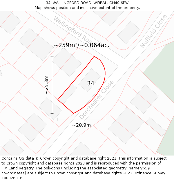 34, WALLINGFORD ROAD, WIRRAL, CH49 6PW: Plot and title map