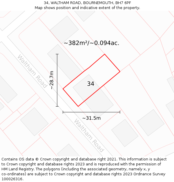 34, WALTHAM ROAD, BOURNEMOUTH, BH7 6PF: Plot and title map
