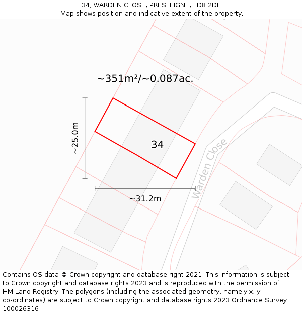 34, WARDEN CLOSE, PRESTEIGNE, LD8 2DH: Plot and title map