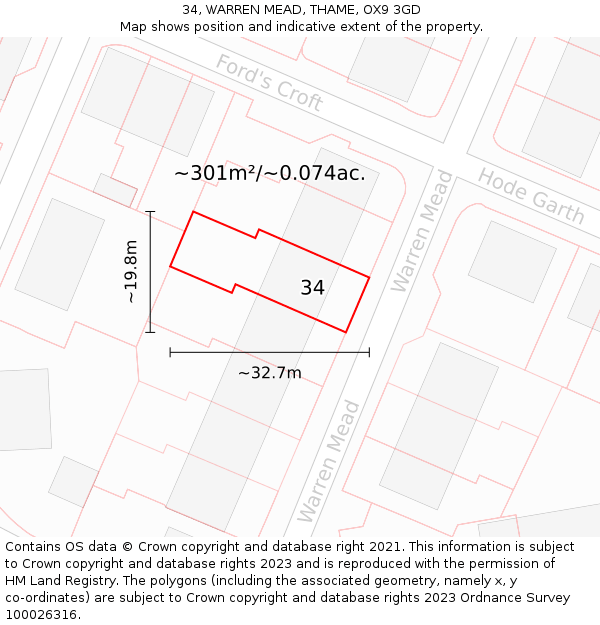 34, WARREN MEAD, THAME, OX9 3GD: Plot and title map