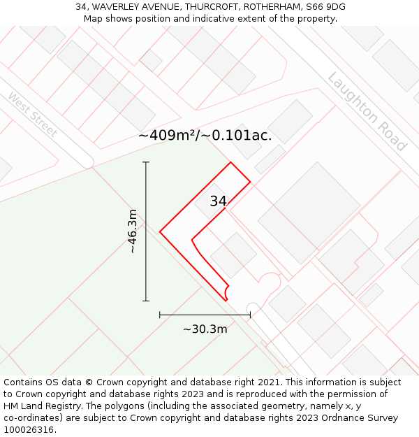 34, WAVERLEY AVENUE, THURCROFT, ROTHERHAM, S66 9DG: Plot and title map