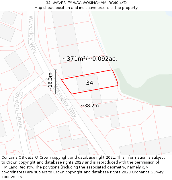 34, WAVERLEY WAY, WOKINGHAM, RG40 4YD: Plot and title map