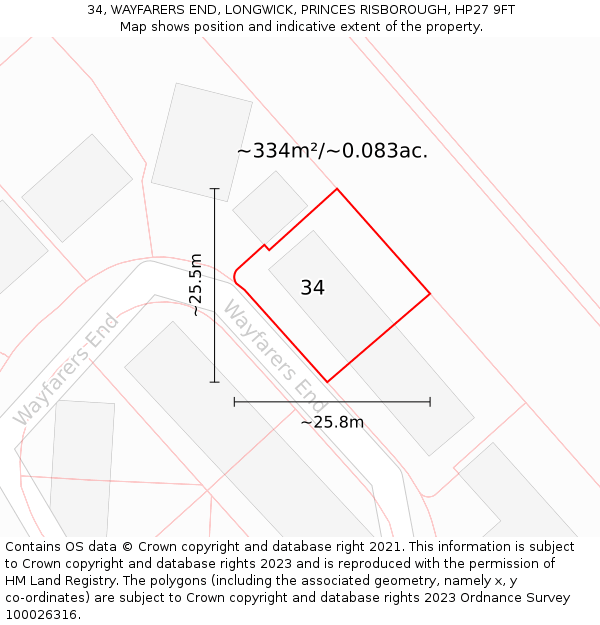 34, WAYFARERS END, LONGWICK, PRINCES RISBOROUGH, HP27 9FT: Plot and title map