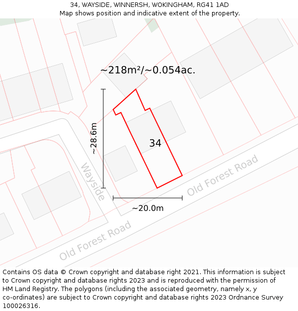 34, WAYSIDE, WINNERSH, WOKINGHAM, RG41 1AD: Plot and title map