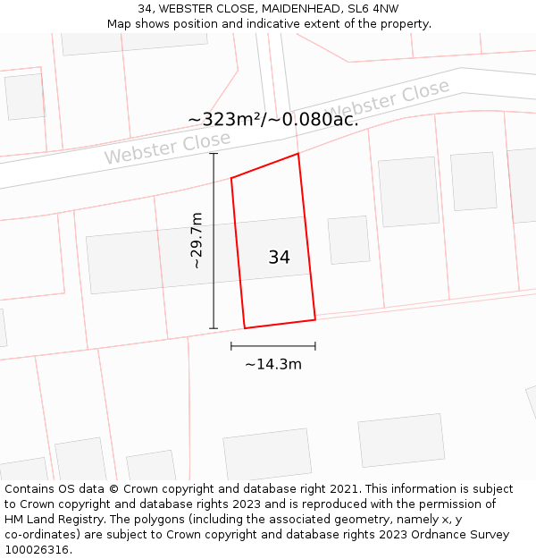 34, WEBSTER CLOSE, MAIDENHEAD, SL6 4NW: Plot and title map