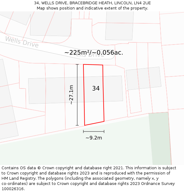 34, WELLS DRIVE, BRACEBRIDGE HEATH, LINCOLN, LN4 2UE: Plot and title map
