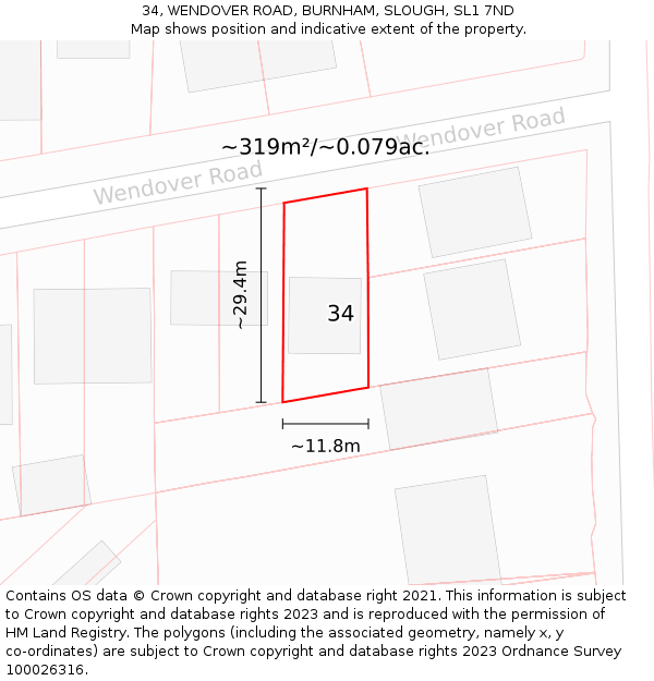 34, WENDOVER ROAD, BURNHAM, SLOUGH, SL1 7ND: Plot and title map