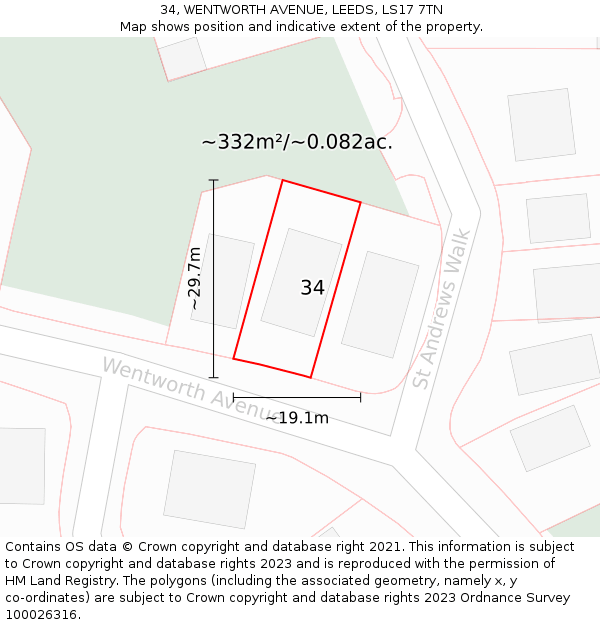 34, WENTWORTH AVENUE, LEEDS, LS17 7TN: Plot and title map
