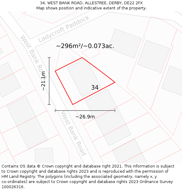 34, WEST BANK ROAD, ALLESTREE, DERBY, DE22 2FX: Plot and title map
