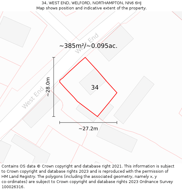 34, WEST END, WELFORD, NORTHAMPTON, NN6 6HJ: Plot and title map