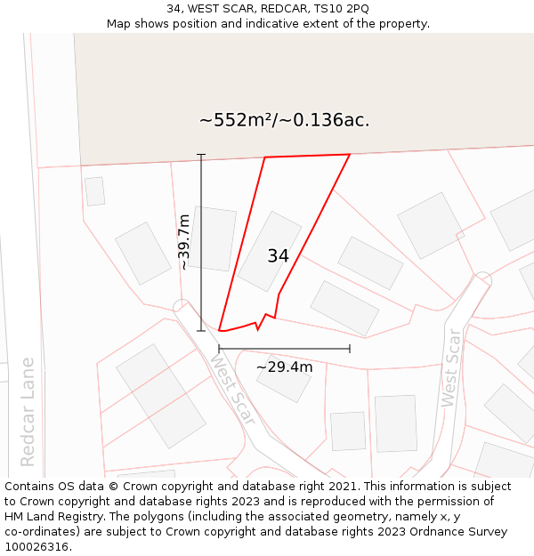 34, WEST SCAR, REDCAR, TS10 2PQ: Plot and title map