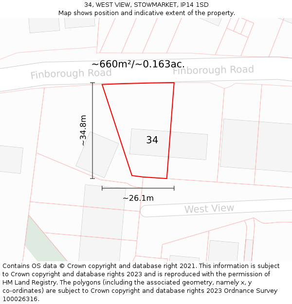 34, WEST VIEW, STOWMARKET, IP14 1SD: Plot and title map