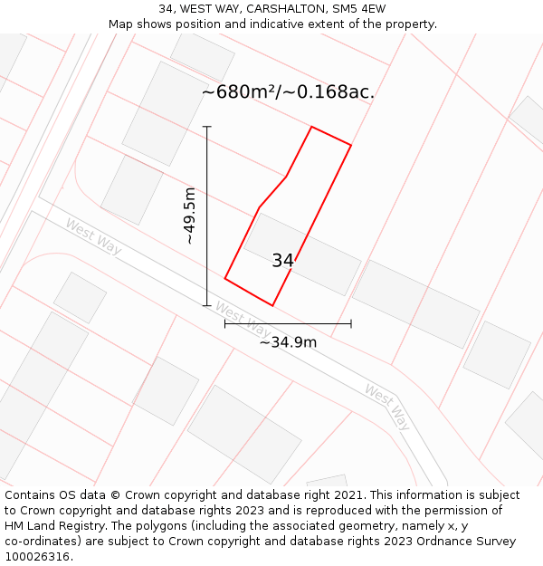 34, WEST WAY, CARSHALTON, SM5 4EW: Plot and title map