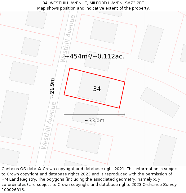 34, WESTHILL AVENUE, MILFORD HAVEN, SA73 2RE: Plot and title map