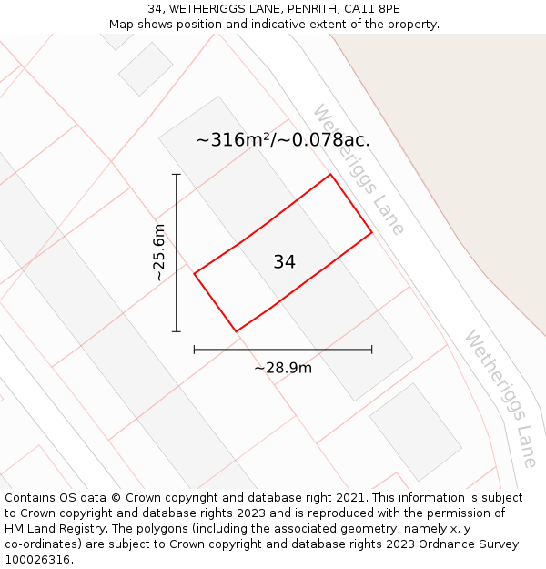 34, WETHERIGGS LANE, PENRITH, CA11 8PE: Plot and title map