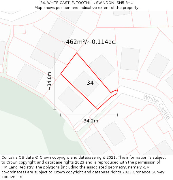 34, WHITE CASTLE, TOOTHILL, SWINDON, SN5 8HU: Plot and title map