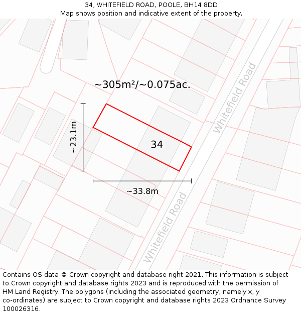 34, WHITEFIELD ROAD, POOLE, BH14 8DD: Plot and title map
