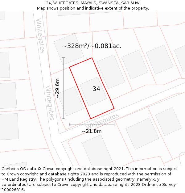 34, WHITEGATES, MAYALS, SWANSEA, SA3 5HW: Plot and title map