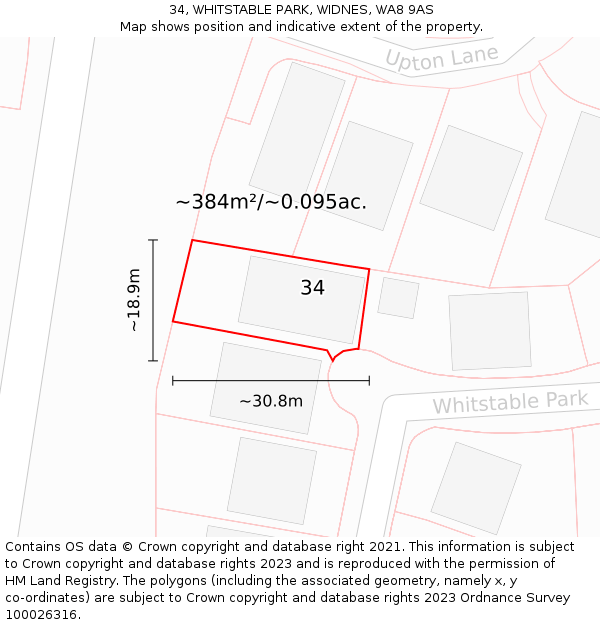 34, WHITSTABLE PARK, WIDNES, WA8 9AS: Plot and title map