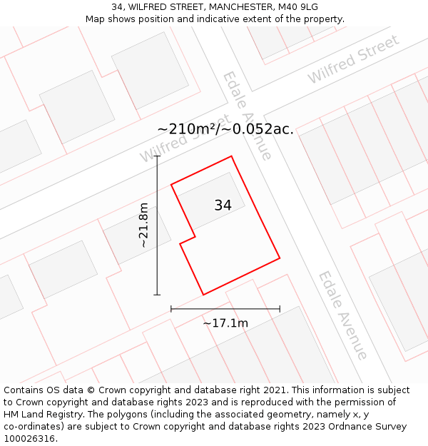 34, WILFRED STREET, MANCHESTER, M40 9LG: Plot and title map
