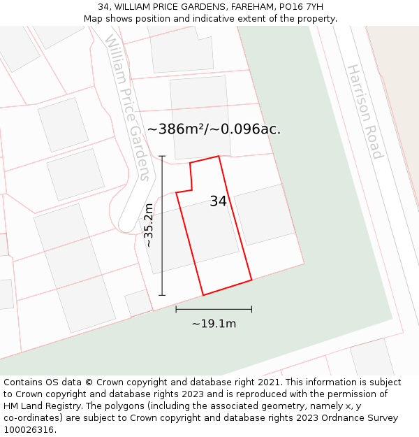 34, WILLIAM PRICE GARDENS, FAREHAM, PO16 7YH: Plot and title map