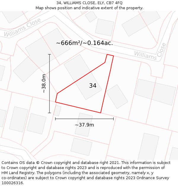 34, WILLIAMS CLOSE, ELY, CB7 4FQ: Plot and title map