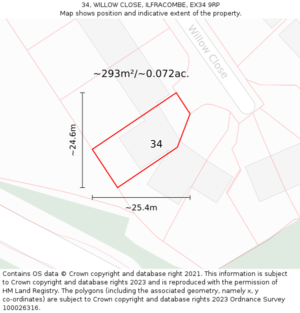 34, WILLOW CLOSE, ILFRACOMBE, EX34 9RP: Plot and title map