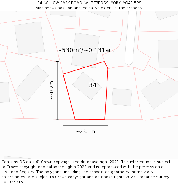 34, WILLOW PARK ROAD, WILBERFOSS, YORK, YO41 5PS: Plot and title map
