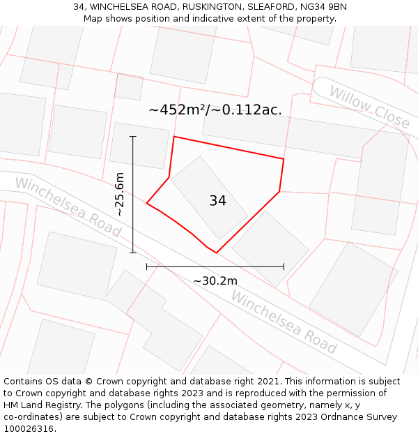 34, WINCHELSEA ROAD, RUSKINGTON, SLEAFORD, NG34 9BN: Plot and title map