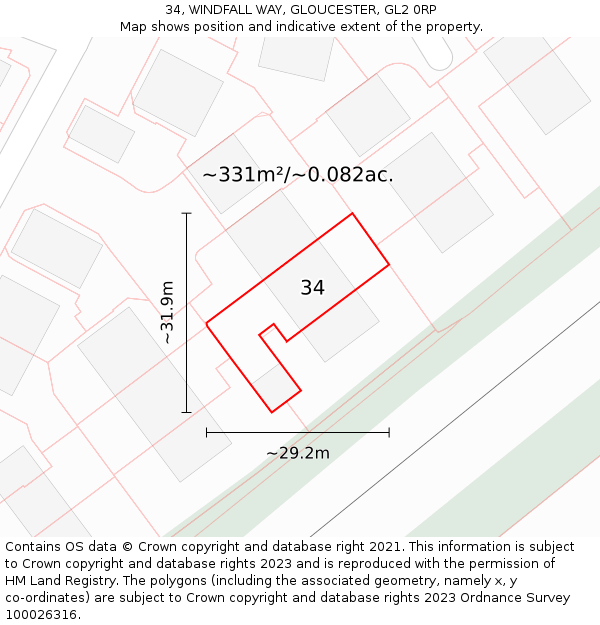 34, WINDFALL WAY, GLOUCESTER, GL2 0RP: Plot and title map