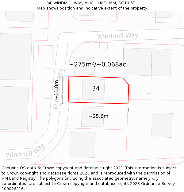 34, WINDMILL WAY, MUCH HADHAM, SG10 6BH: Plot and title map