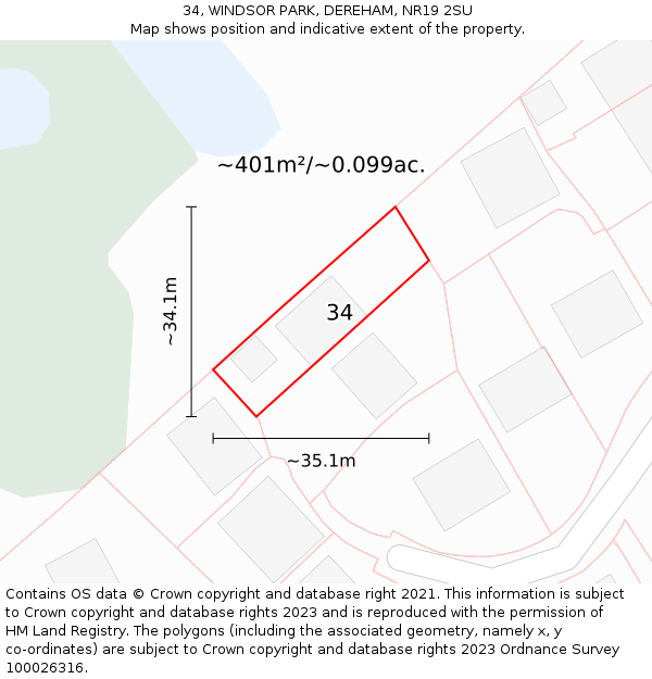 34, WINDSOR PARK, DEREHAM, NR19 2SU: Plot and title map