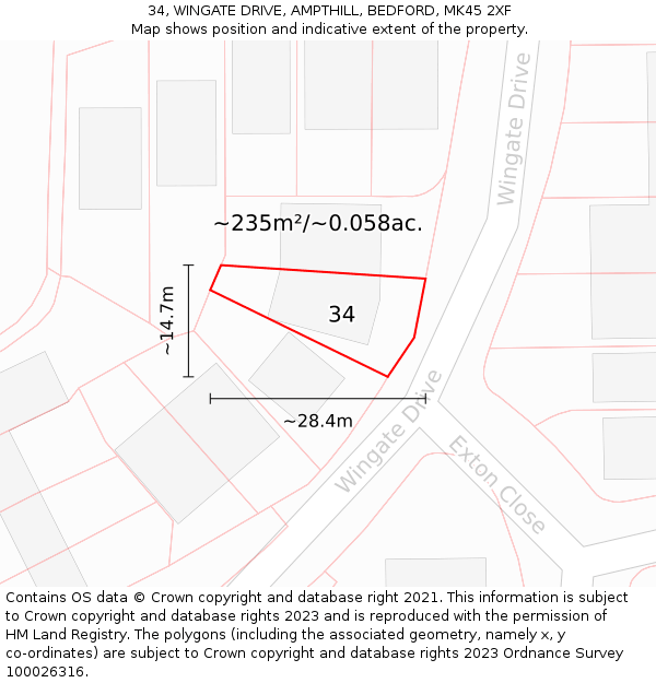 34, WINGATE DRIVE, AMPTHILL, BEDFORD, MK45 2XF: Plot and title map