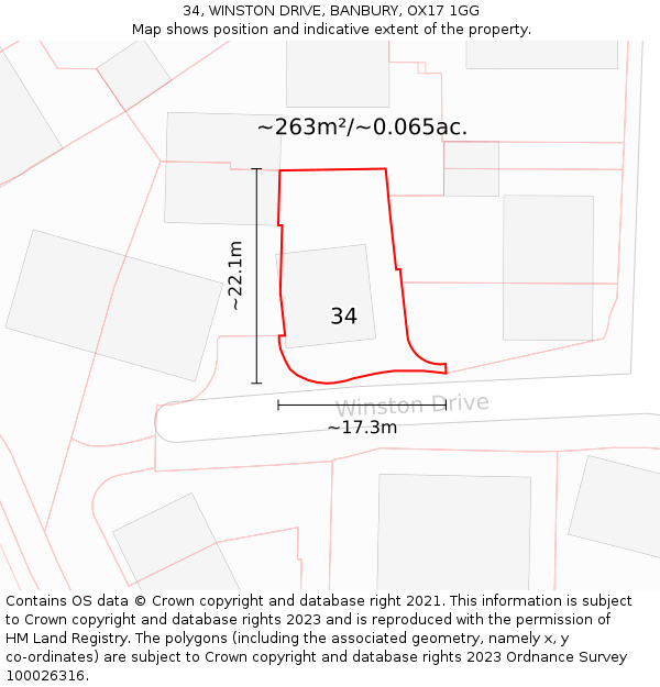 34, WINSTON DRIVE, BANBURY, OX17 1GG: Plot and title map