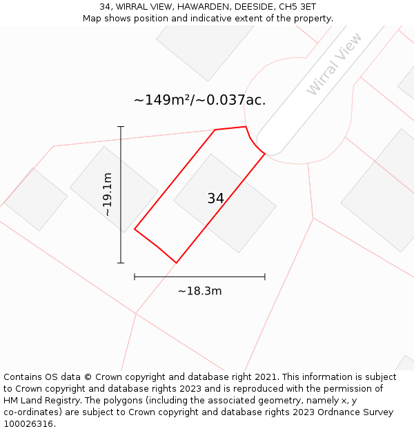 34, WIRRAL VIEW, HAWARDEN, DEESIDE, CH5 3ET: Plot and title map