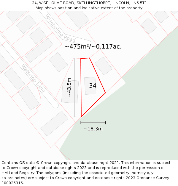 34, WISEHOLME ROAD, SKELLINGTHORPE, LINCOLN, LN6 5TF: Plot and title map