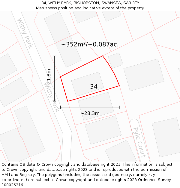 34, WITHY PARK, BISHOPSTON, SWANSEA, SA3 3EY: Plot and title map