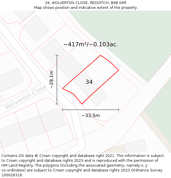 34, WOLVERTON CLOSE, REDDITCH, B98 0AR: Plot and title map