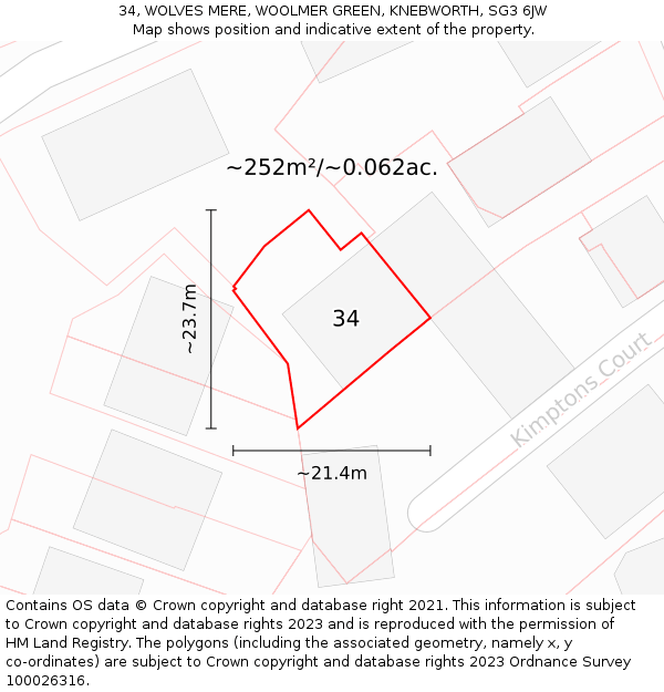34, WOLVES MERE, WOOLMER GREEN, KNEBWORTH, SG3 6JW: Plot and title map