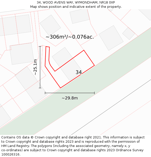 34, WOOD AVENS WAY, WYMONDHAM, NR18 0XP: Plot and title map