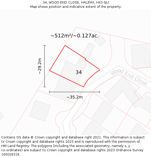 34, WOOD END CLOSE, HALIFAX, HX3 0JU: Plot and title map