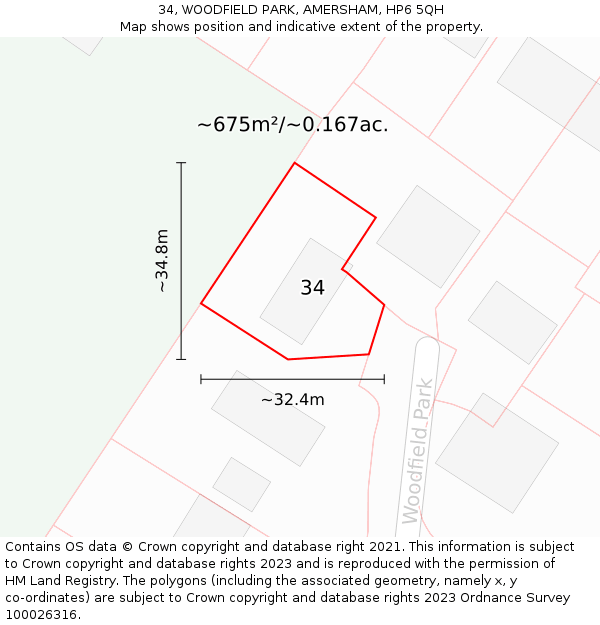 34, WOODFIELD PARK, AMERSHAM, HP6 5QH: Plot and title map