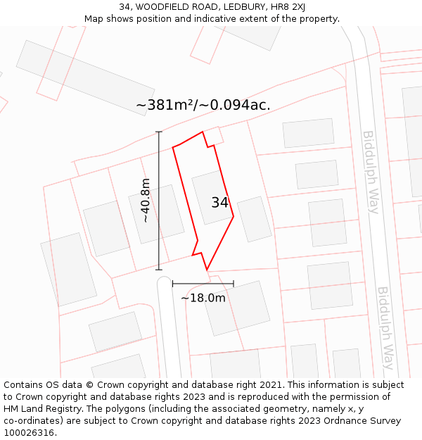 34, WOODFIELD ROAD, LEDBURY, HR8 2XJ: Plot and title map